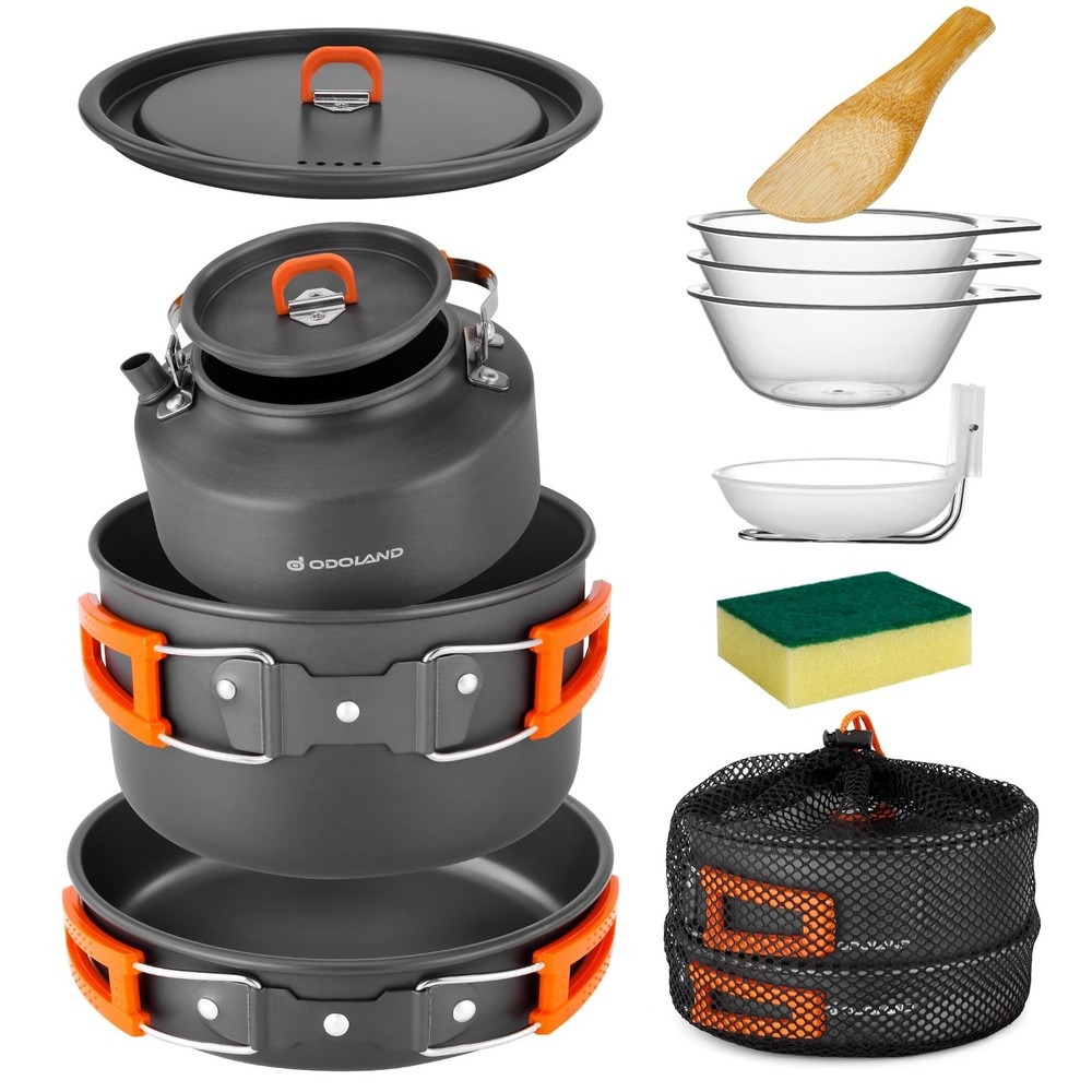 Odoland 10pcs Camping Cookware Camping Pots and Pans Set with Kettle Plastic ...