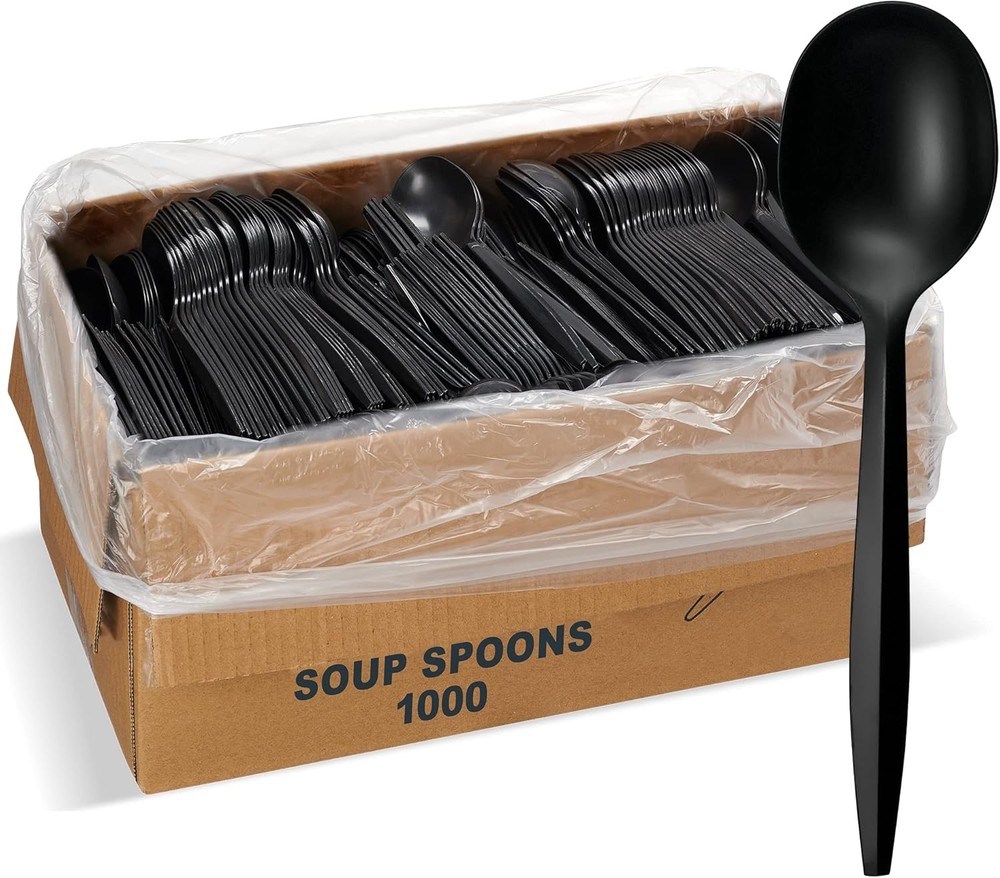 1,000 Plastic Disposable Cutlery Bulk Variety Pack Black Medium Weight Includes