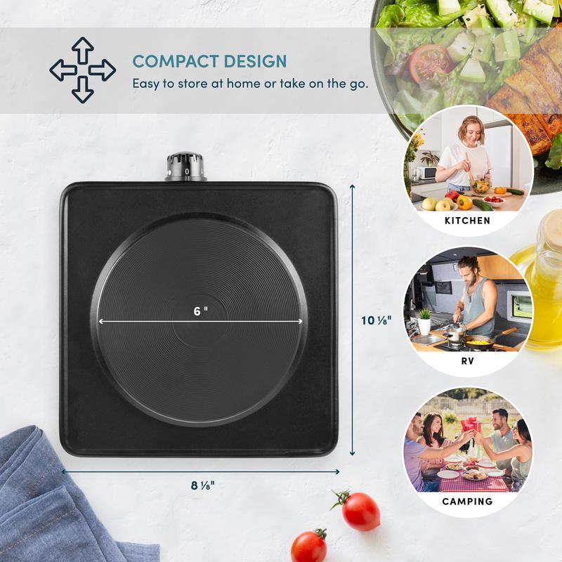 Compact Electric Hot Plate 750W Single Burner Adjustable Temperature Easy Clean