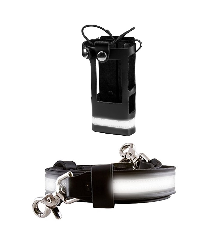 Firefighter Reflective Radio Strap and Holder Leather Bundle Set Includes Rad...