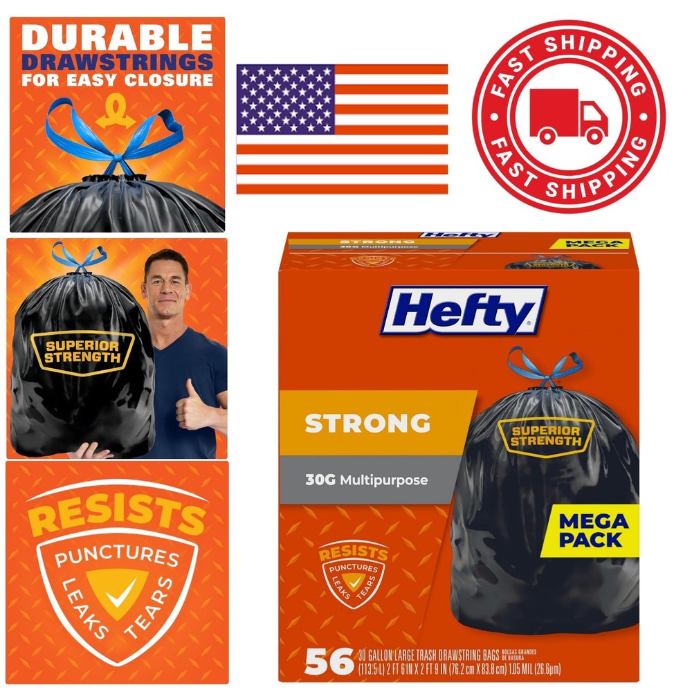 Versatile 30 Gallon Trash Bags Unscented Drawstring for Cleanup Projects 56 Pack