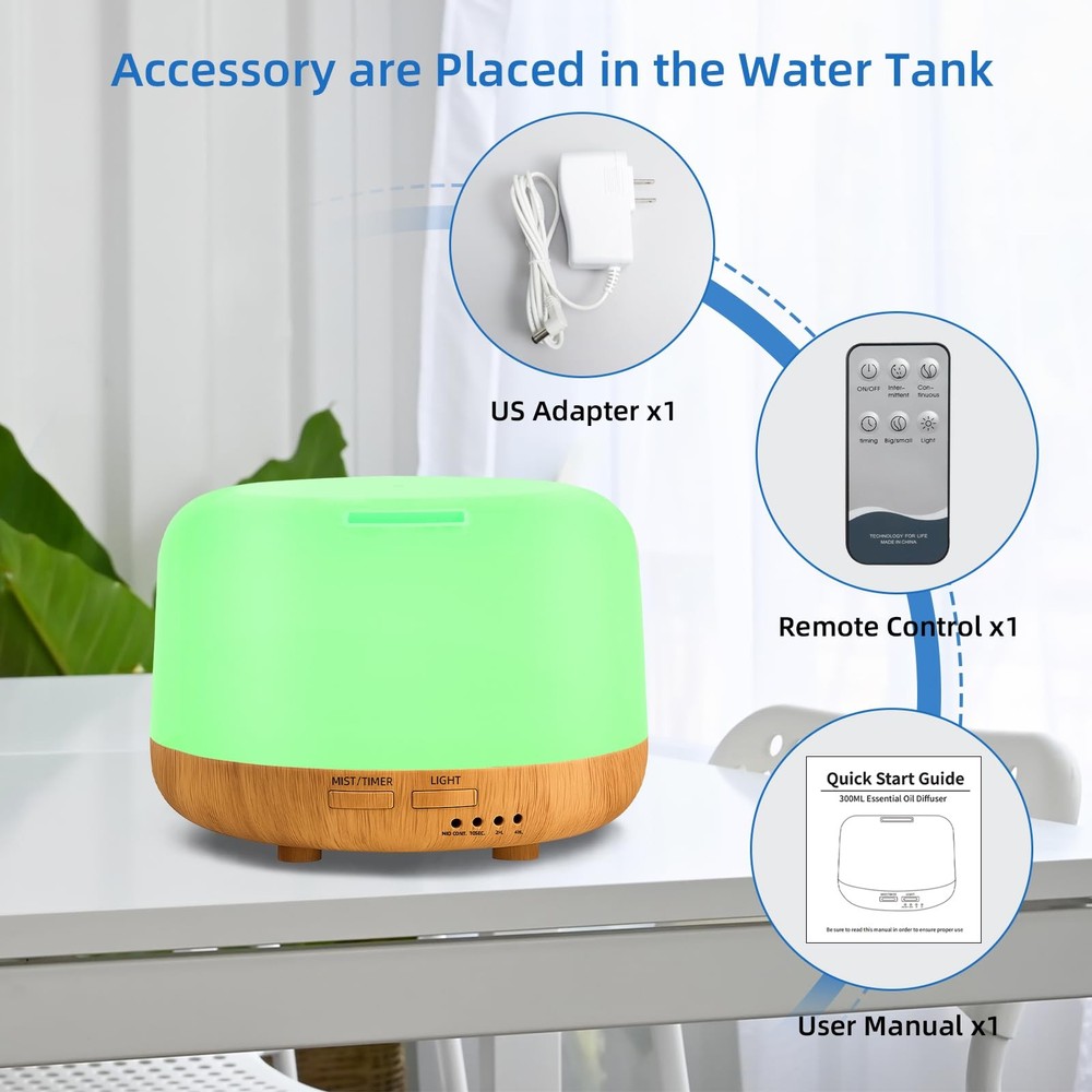 Aromatherapy Essential Oil Home Diffuser with Remote Control, 300ML Large Roo...