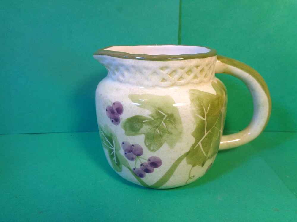 Grape Vine Pattern Ceramic Creamer, 3 7/8" Tall, Jay Imports (Used/EUC)