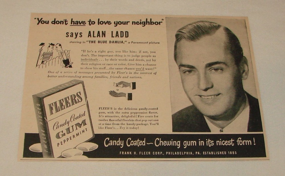 1946 Fleers Gum ad ~ ALAN LADD
