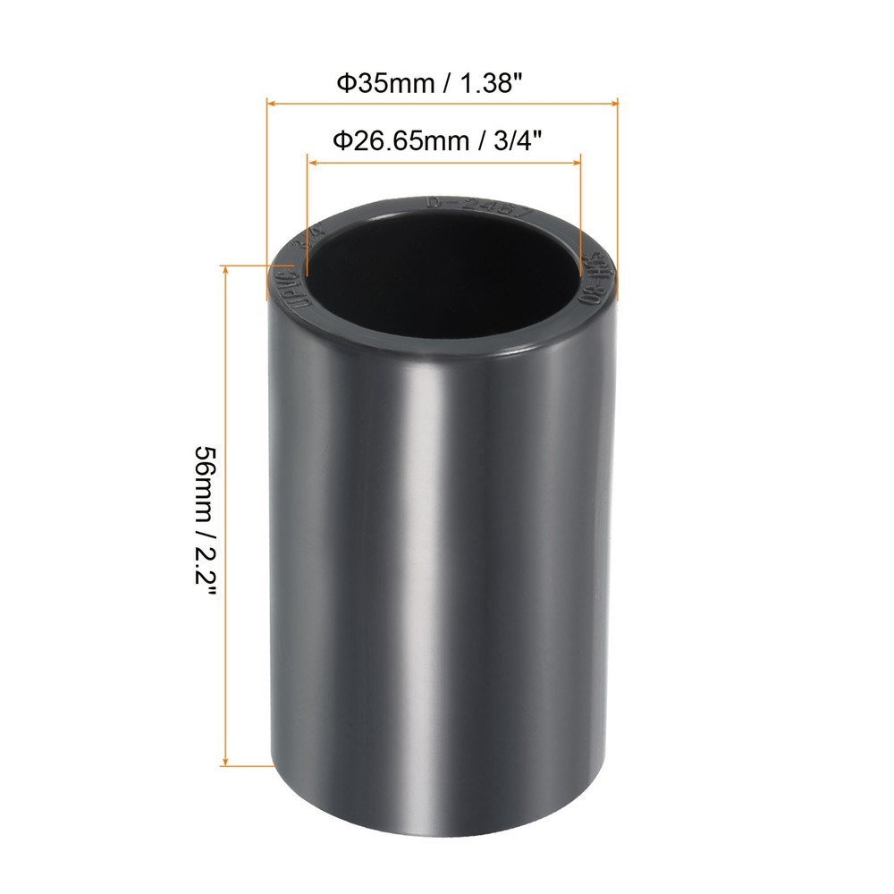 3pcs 3/4" Socket SCH80 UPVC Pipe Fitting Straight Coupling Connector, Grey