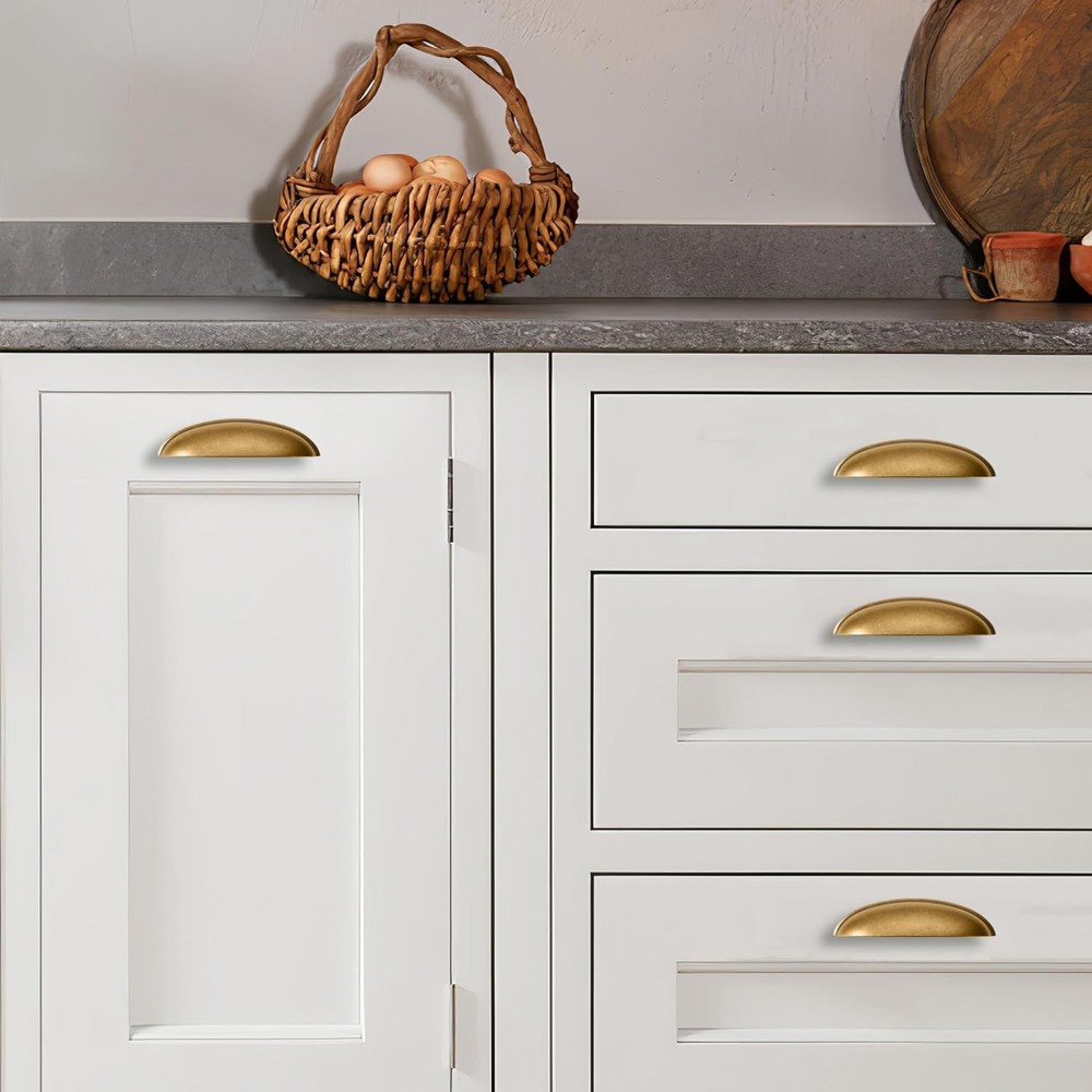 2 Pack 4" Drawer Pulls Antique Brass Cabinet Cup Pulls Kitchen Hardware Cabin...
