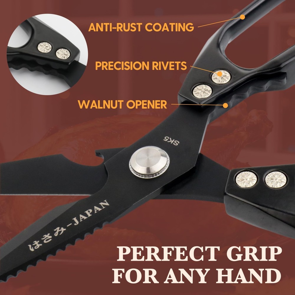 Kitchen Scissors, Heavy Duty Stainless Steel Kitchen Shears, Sharp Black Meat...