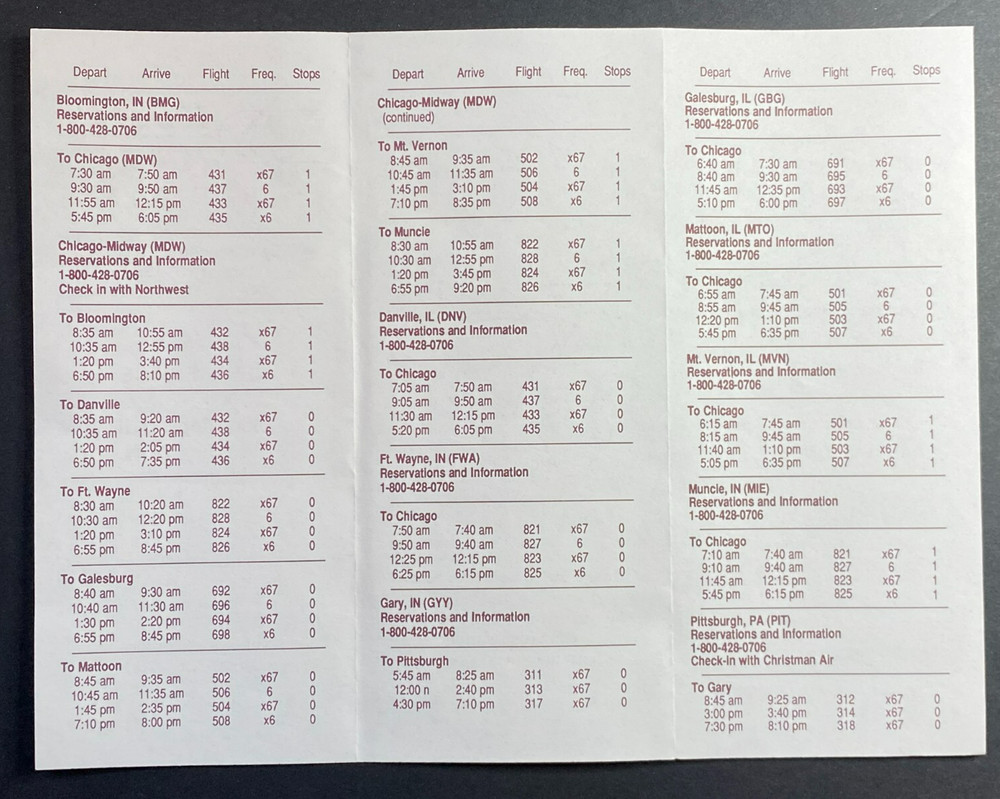 Direct Air Timetable Effective January 3, 1992