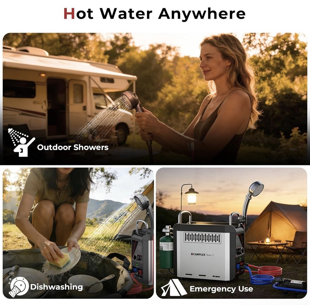 Camplux Propane Shower Heater Portable, Instant Hot Water Pump Kit for Camping