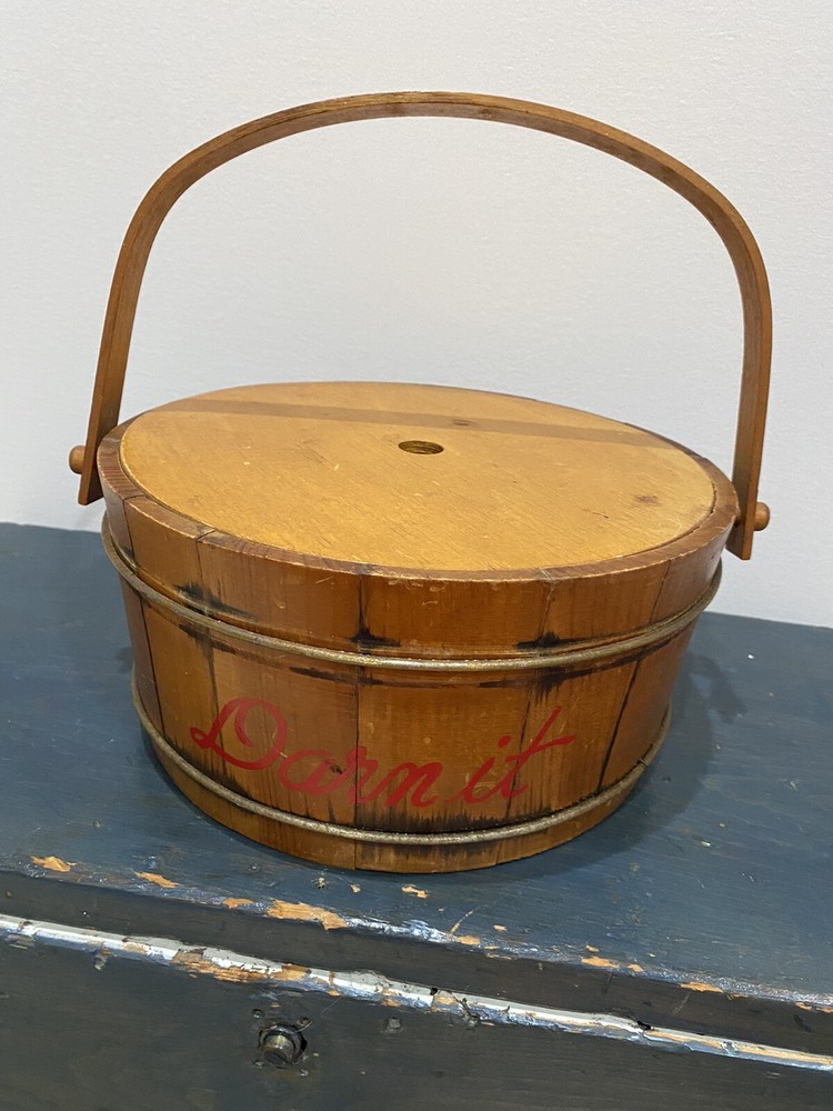 Antique Sewing Kit Darning Basket Barrel Novelty