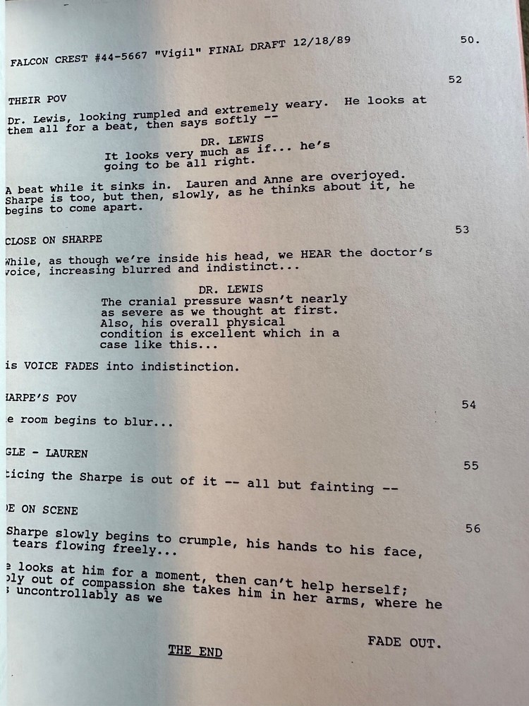 FALCON CREST TV SHOW SCRIPT EPISODE VIGIL