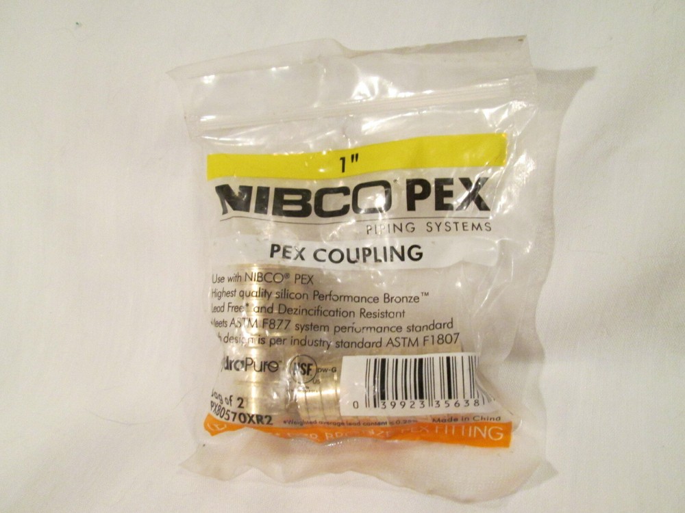 1" Nibco PX80570XR2 Brass Pex Coupling  -  2 pack