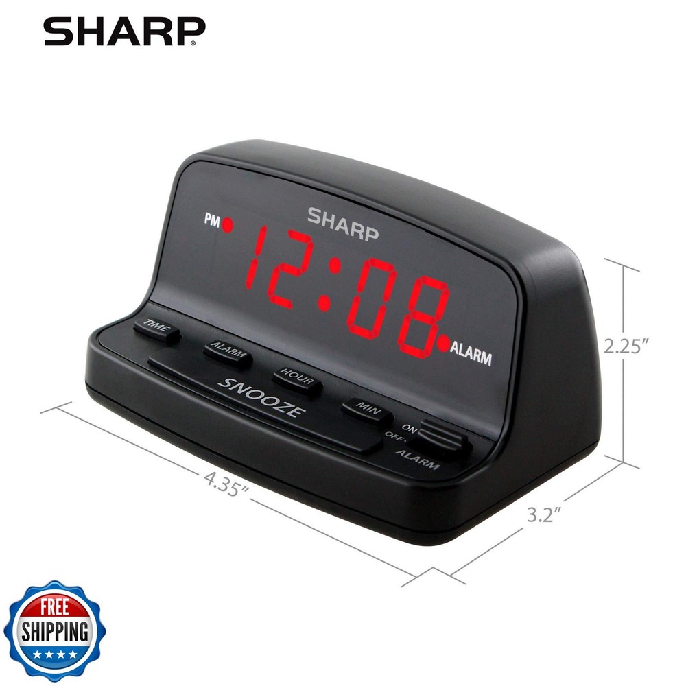 Sharp Digital Alarm Clock with Keyboard Style Controls, Battery Back-up, Easy