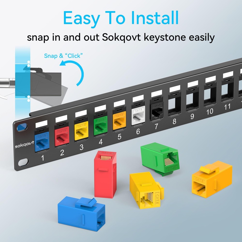 12 Port Mini Blank Keystone Patch Panel Cat6 Network 1U 10 inch Rack Mount