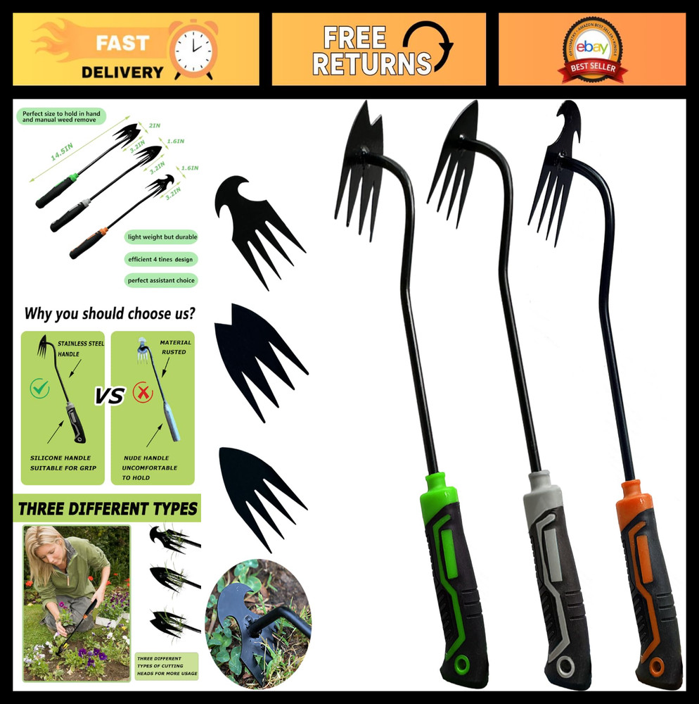 3Pcs Portable Garden Weeder Tool Set - Effective Weed Pulling Tools for Gardenin