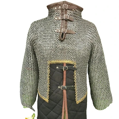 ChainMail Half Shirt , Flat Riveted with Flat Solid rings and Brass ring on edge