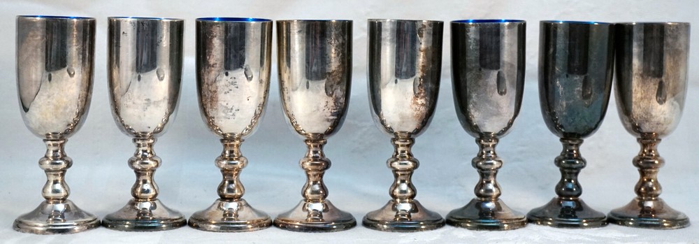 8 Silverplate Cordials with Blue Enamel Inside + Serving Tray W.&S. Blackington