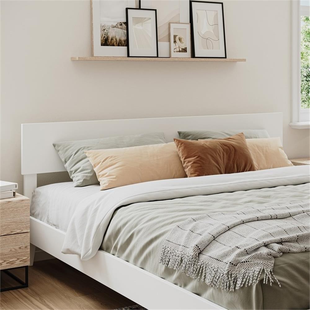 Pemberly Row King Solid Wood Panel Headboard with Device Charger in White