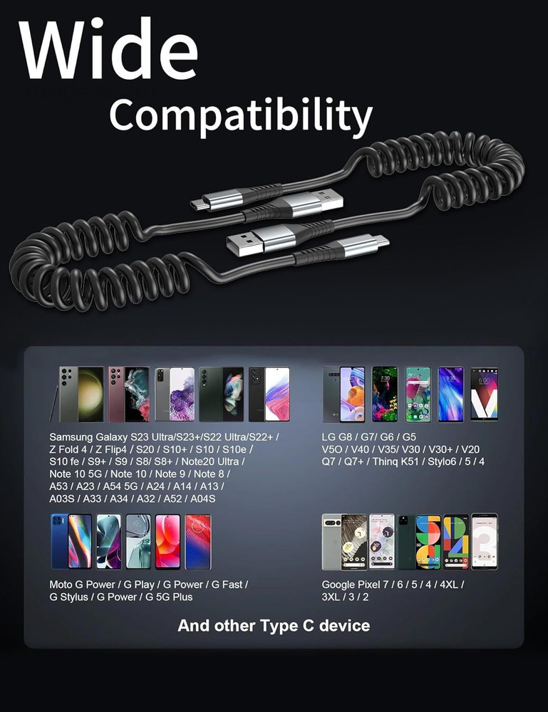 Coiled USB C Cable 2 Pack, 3ft USB to USB-C Cable for Car, Android Auto Coiled..