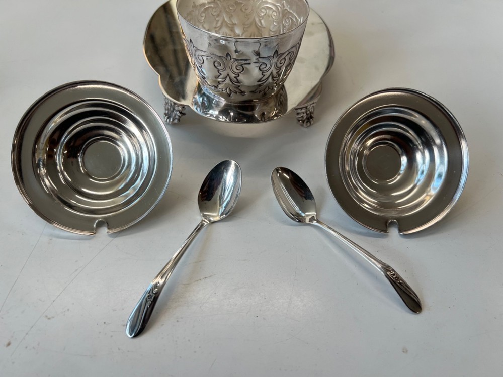 Vintage Silver Plated Condiment Jam Caddy Set