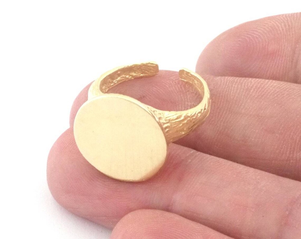 Round Tree Bark Textured Band Ring Blank Adjustable raw,shiny gold-silver 4889