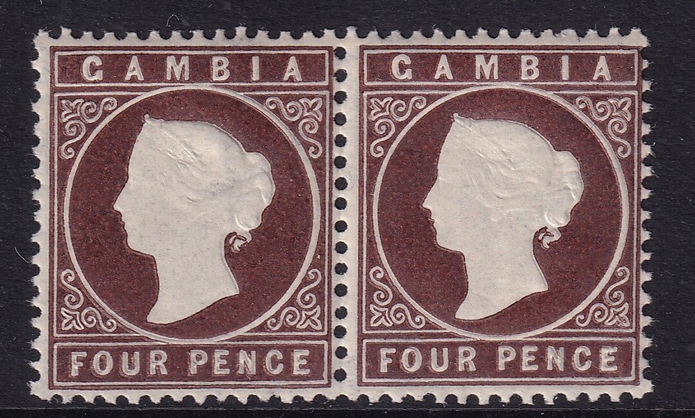 GAMBIA QV SG31, 4d deep brown pair - MNH