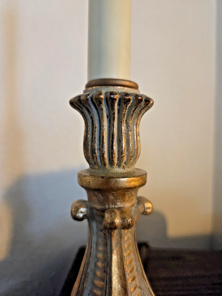 Vintage Gold Table Lamp – 16" Neoclassical Base w/ Beaded Shade & Scroll Switch