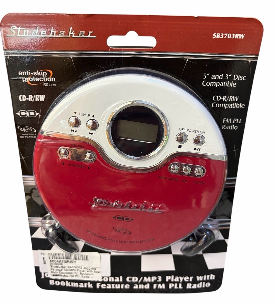 Studebaker RED Retro Portable CD Player CD-R/RW MP3 Playback Programmable New