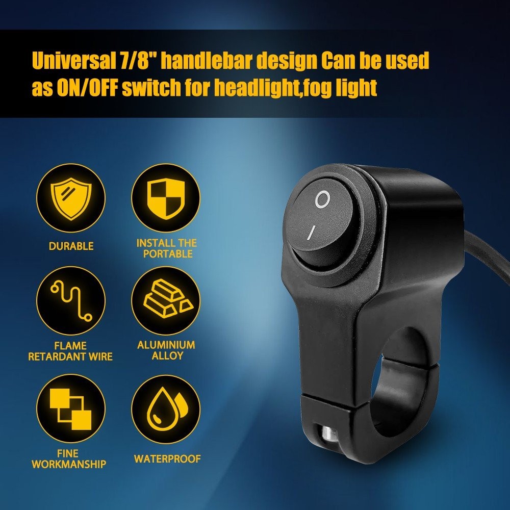 Handlebar Switch 12V Black Fit 7/8" (22mm) Handlebar Button ON OFF Switch AUXITO