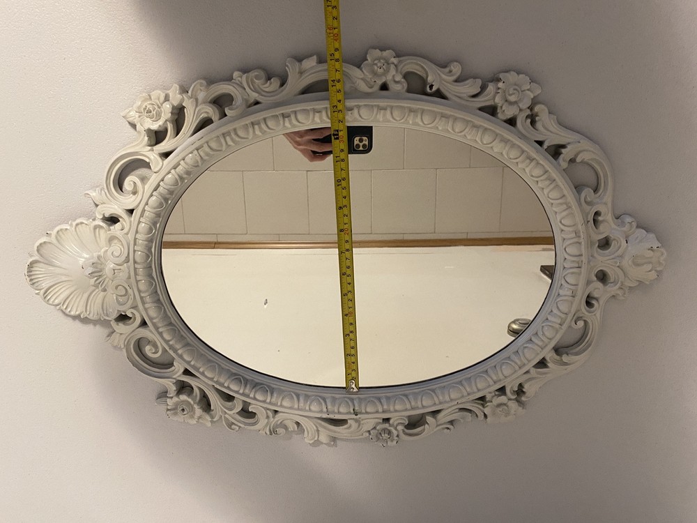 Oval Mirror Hollywood Regency Style White Ornate Frame 29" Lightweight