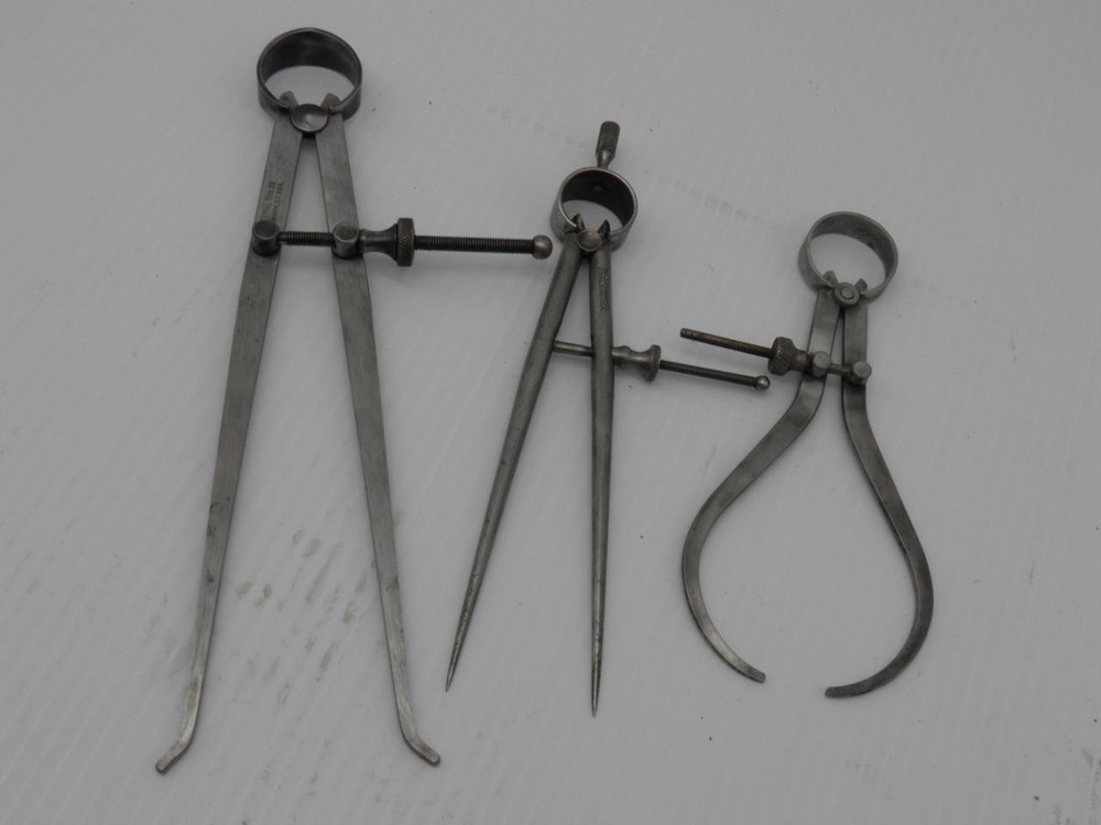 SET OF THREE COMPASS TYPE CALIPER TOOLS-  2 L.S. STARRETT AND ONE UNION TOOL