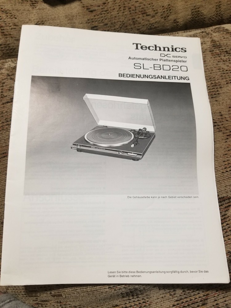 Technics SL-BD20 Turntable Original Operating Instructions Manual
