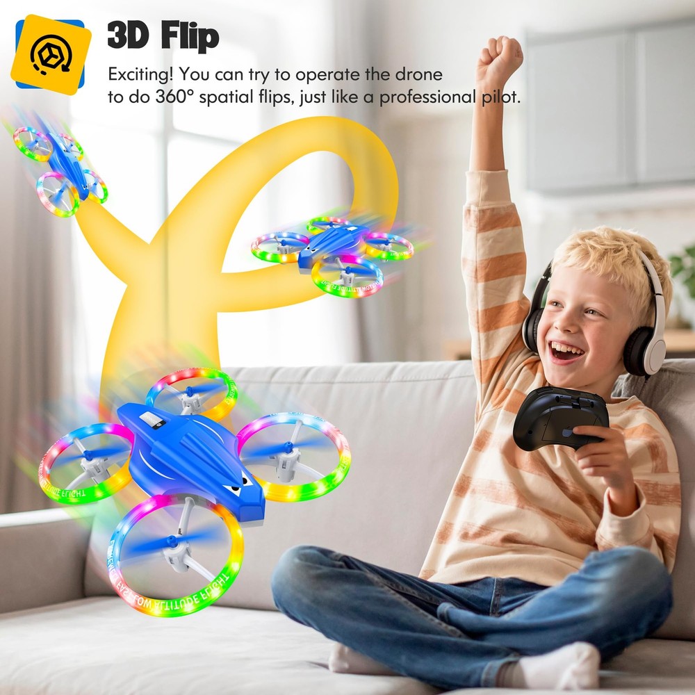 Kids Drone with 3D Flip, Light, Altitude Hold, Headless Mode Easy Controls