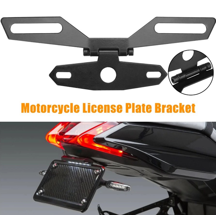 Adjustable Motorcycle Folding License Plate Holder with Tail Light Bracket DE