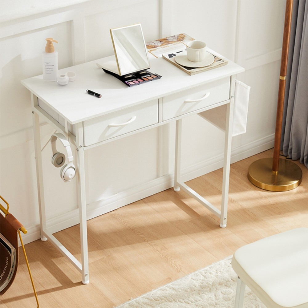 32" Modern Home Office Computer Desk with 2 Fabric Drawers Storage with Side Bag