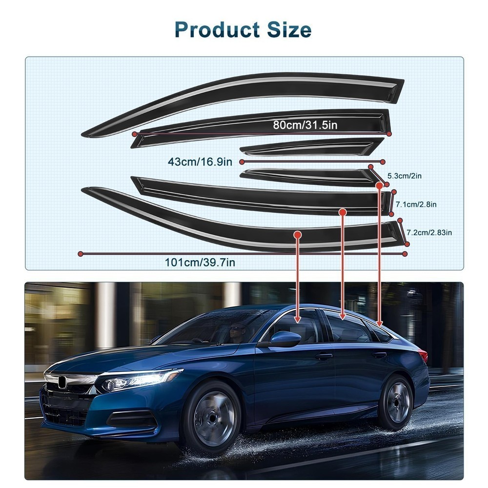 Rain Guards For Honda Accord 2018-2022 Side Shatterproof Window Visor 6pcs