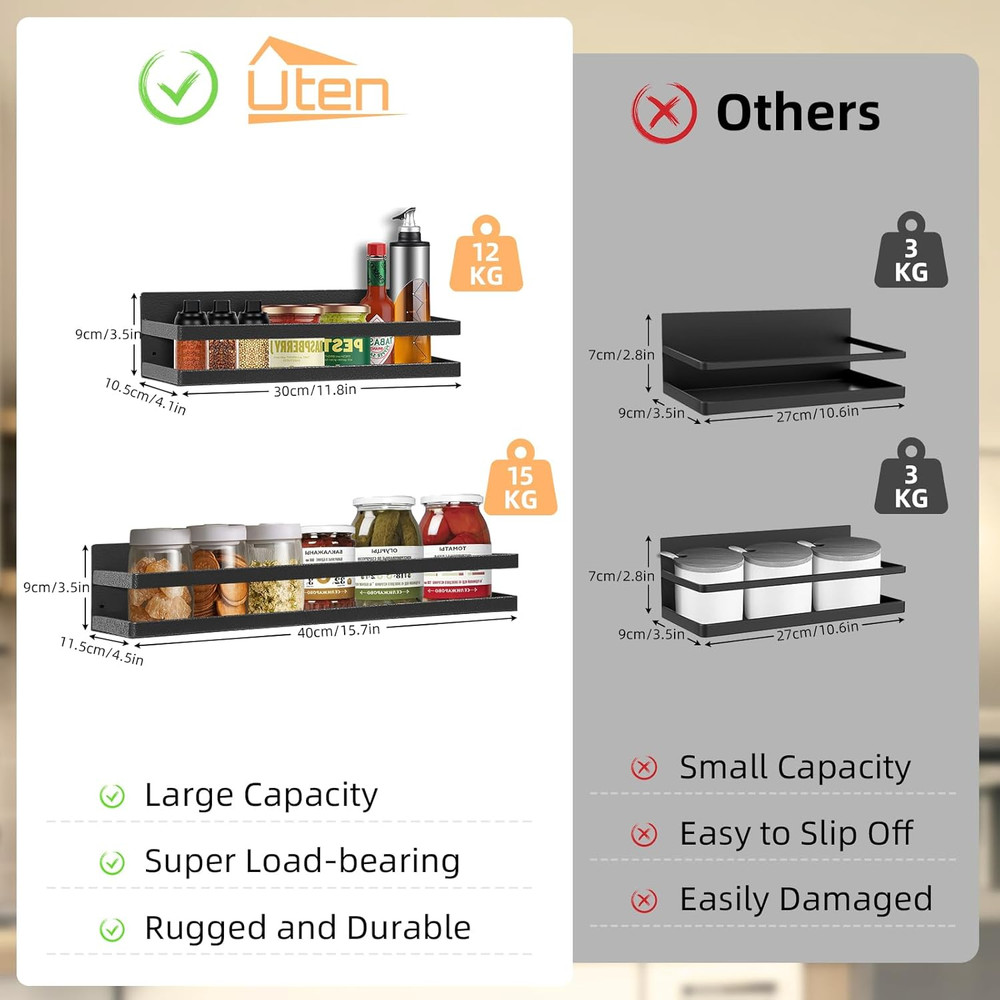 2 Pack Magnetic Spice Rack for Refrigerator, Metal Magnet Shelf Kitchen Storage