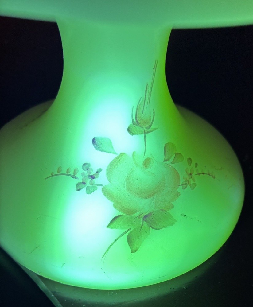 Fenton Compote Painted And Signed Hart Uranium Custard Glass