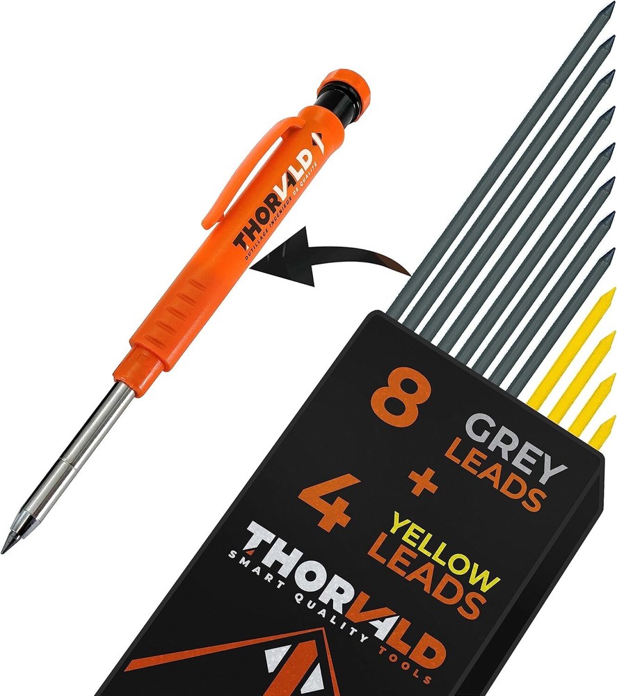 2n1 Carpenter Pencil w/ Finger Grip,7 Leads, Sharpener- Solid Mechanical Pencils
