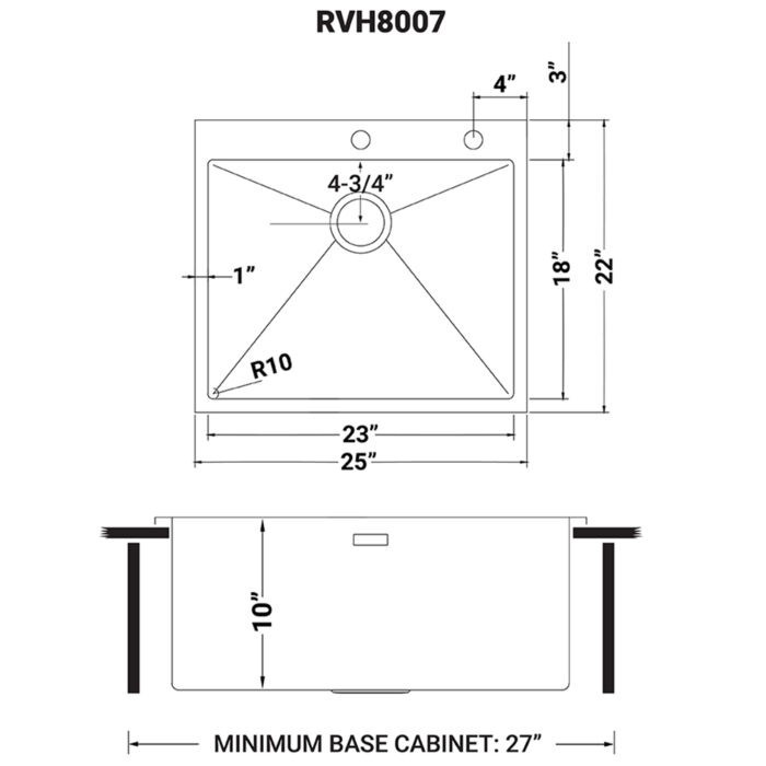 Ruvati 25" Drop-in Topmount Rounded Corners Kitchen Sink- RVH8007
