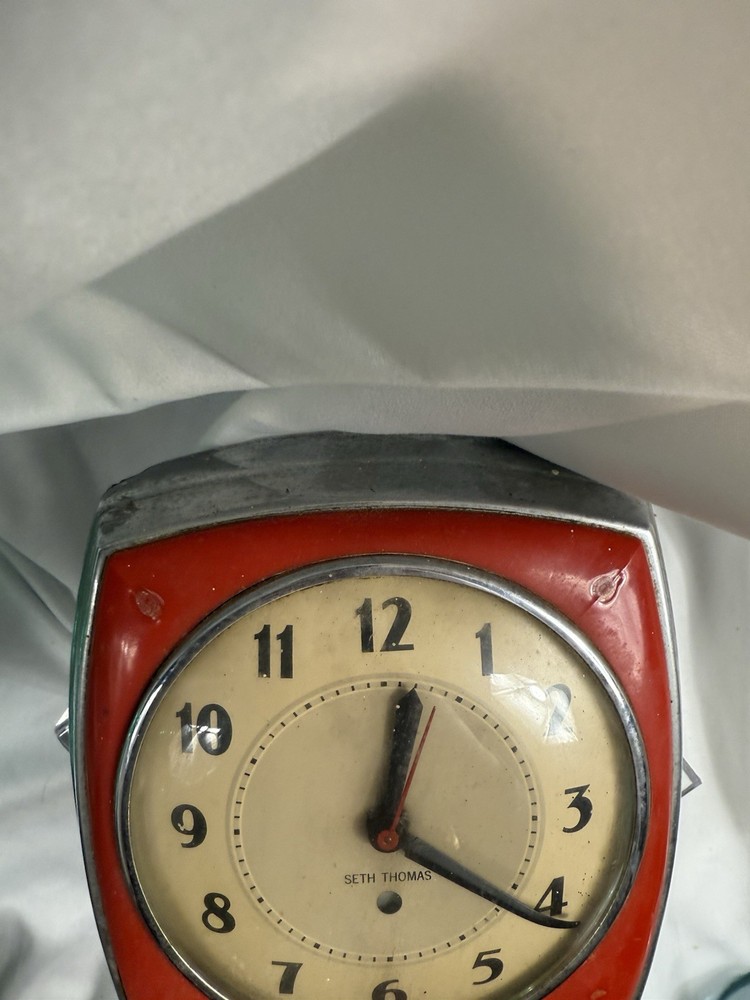 Vintage MCM Seth Thomas Electric Wall Clock Red Works