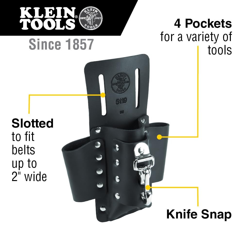 Klein Tools 5119 Tool Pouch, Multi Holder with 4 Pockets 4-Pocket, Black