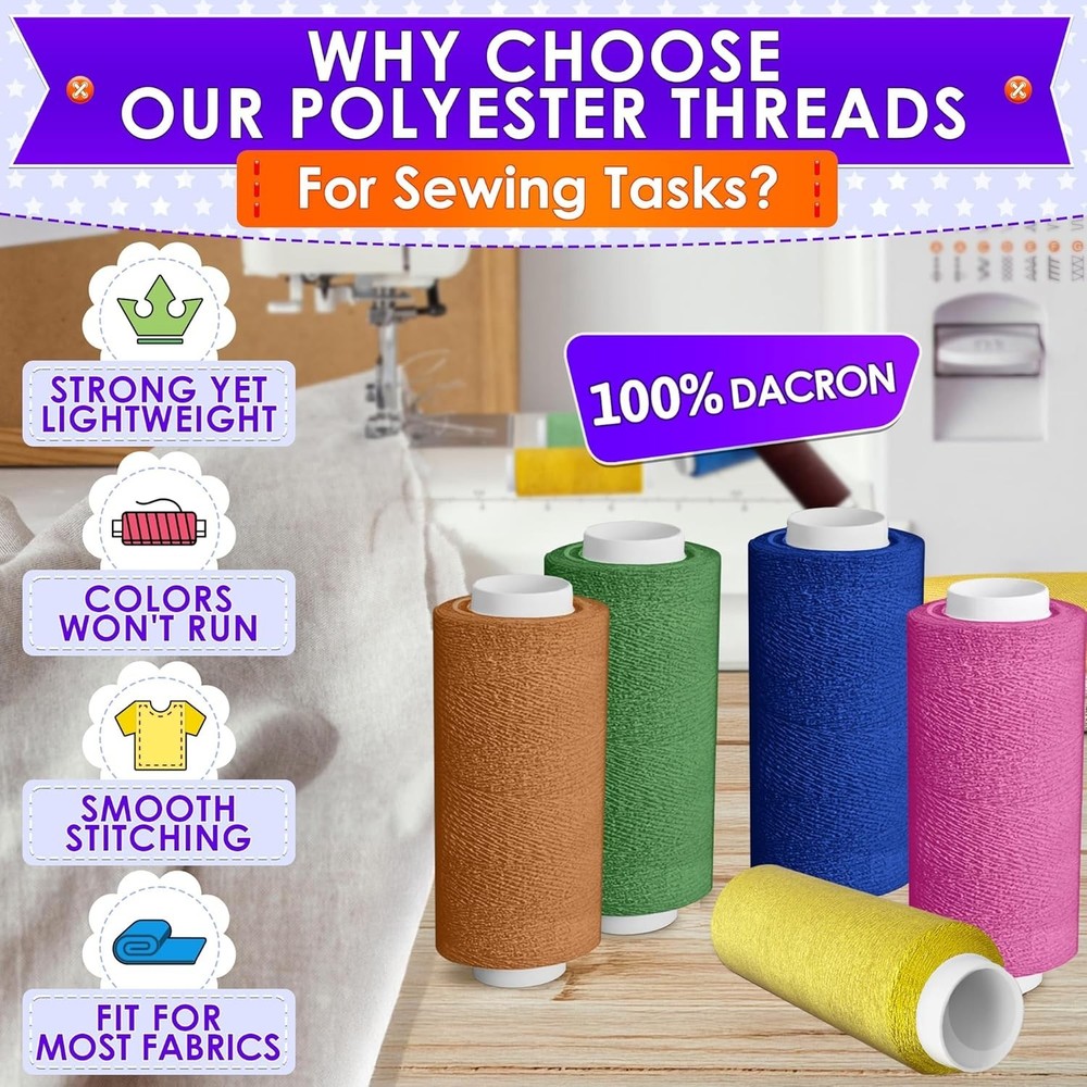 36-Piece Bright Polyester Sewing Thread Set - 250 Yards Each for Versatile Cr...