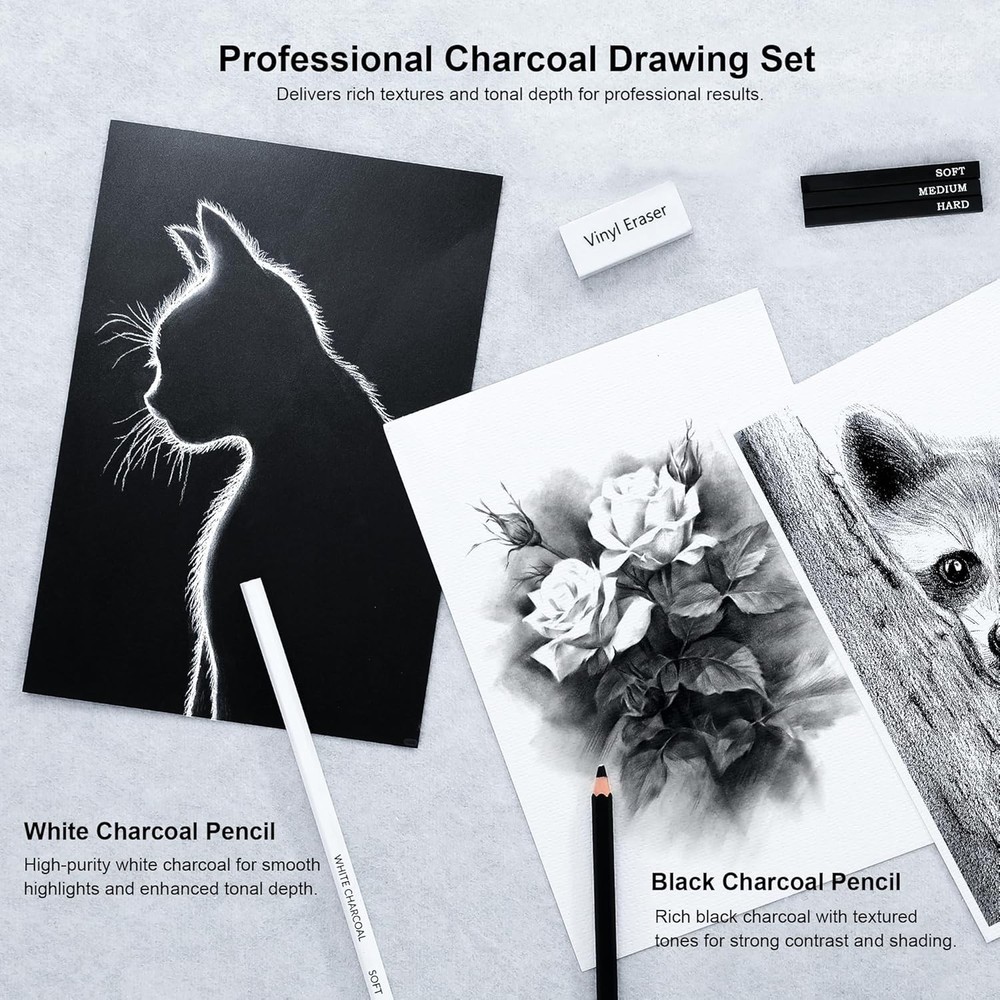 33-Piece Professional Drawing Set – Graphite & Charcoal Pencils with Tools