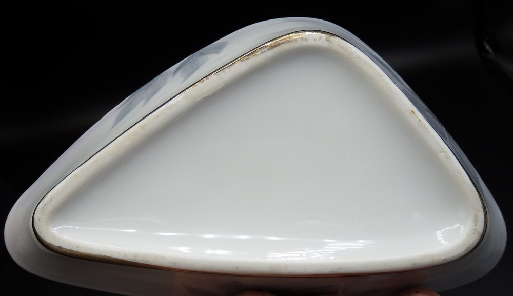 German Porcelain Triangular Floral Candy dish w/lid