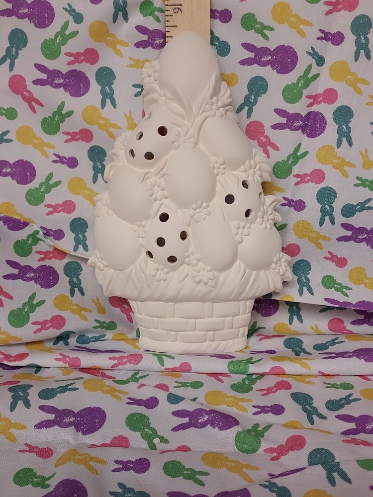 Ceramic Bisque ~ Ready to Paint Large~ Marshmallow Bunny with Egg Stack~ Lighted