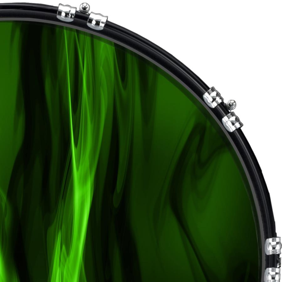 20" Custom Bass Kick Drum Front Head Graphical Fire Licks Green