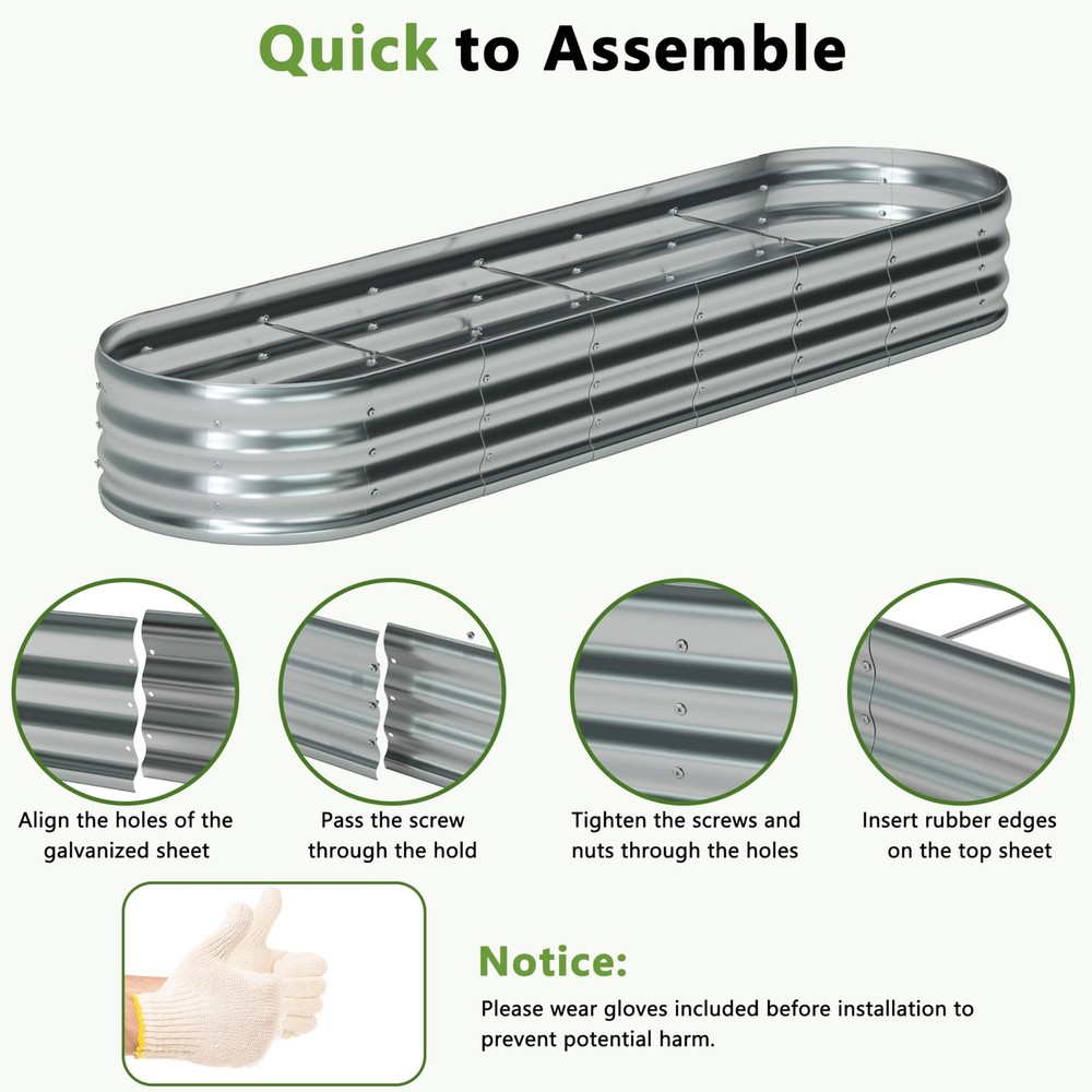 Foxlang 8x2x1ft(2 Pack) Galvanized Oval Raised Garden Bed, Silver