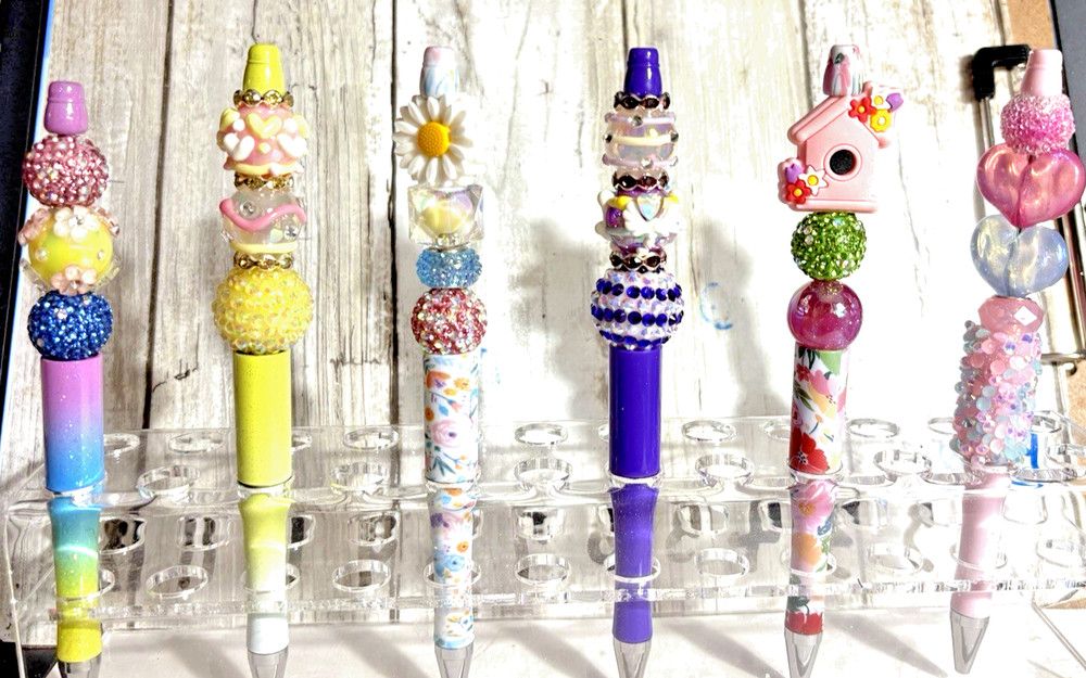 6 Handcrafted FANCY Beaded Pens-