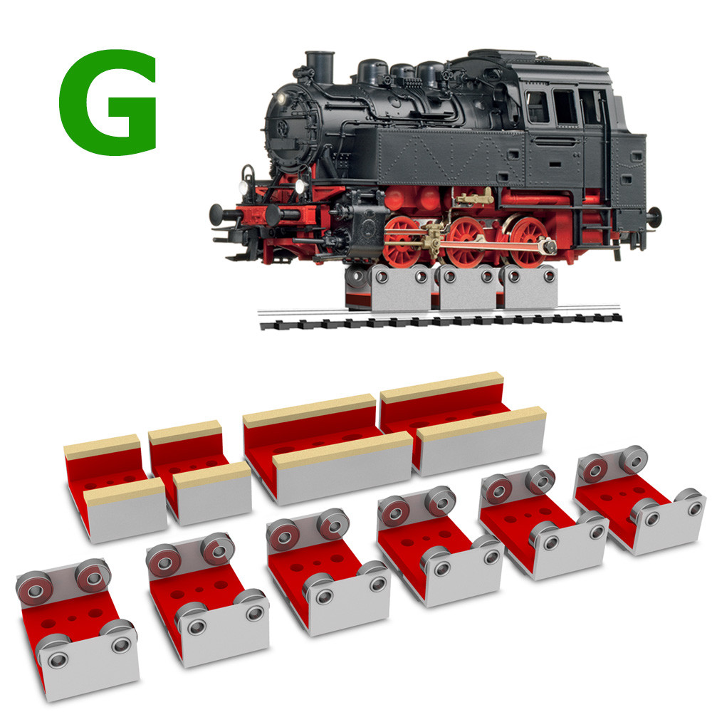 6 X G SCALE ROLLERS W/WHEEL CLEANING ACCESSORIES FOR MODEL TRAIN